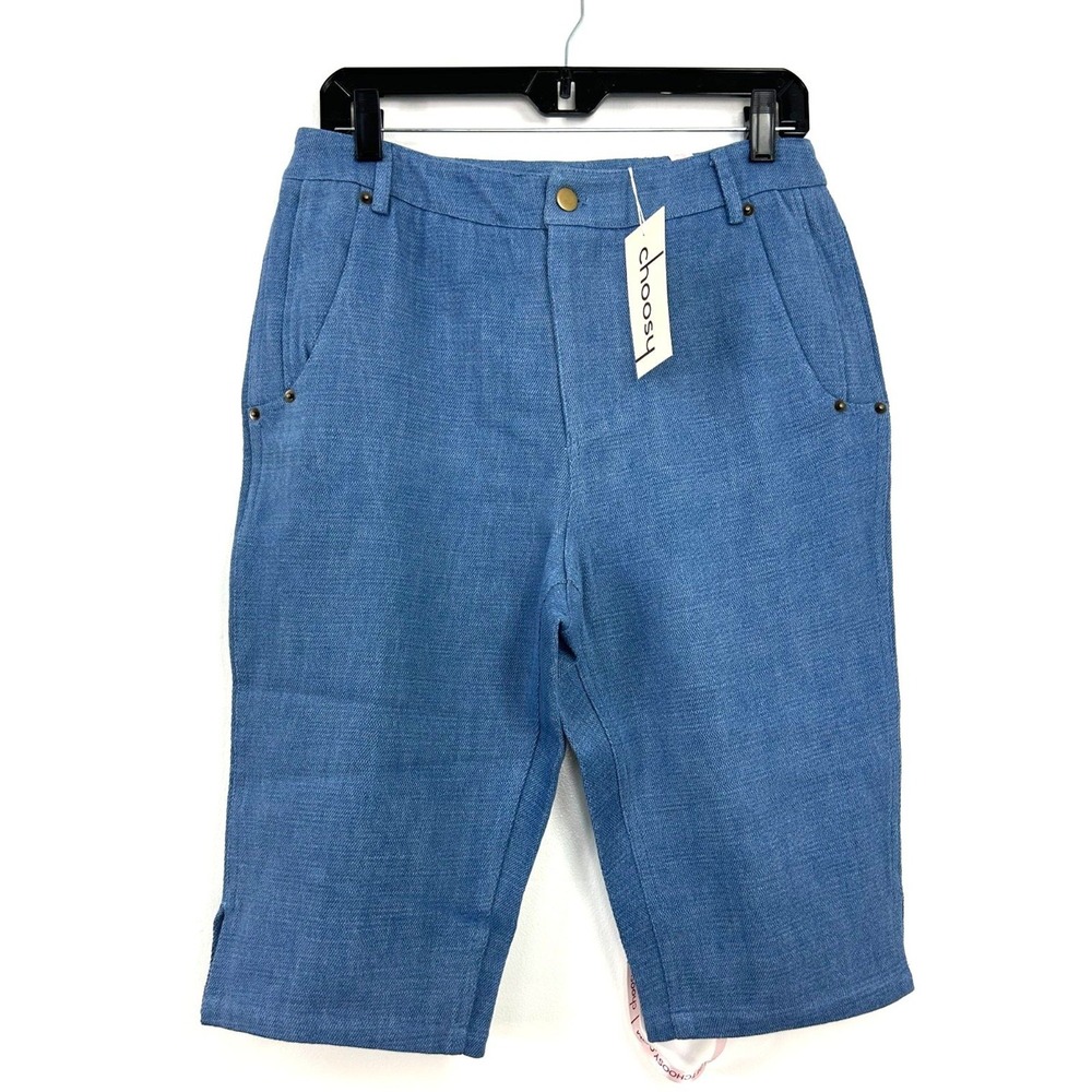 Choosy Women Sz 4 Light Wash Capri Long Shorts Cotton Comfort Pockets Stretch H4